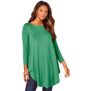 Roaman's Women's Plus Size Boatneck Swing Ultra Drape Tunic - 1 of 4