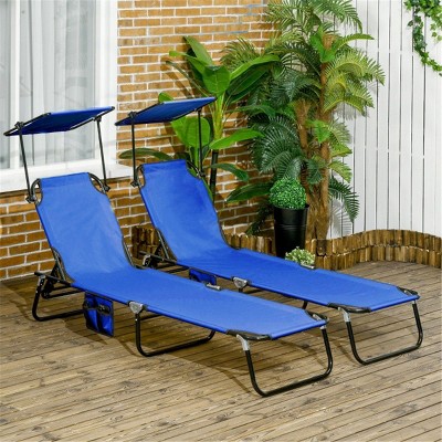 CAVINAS 2PC Reclining Oxford Beach Chair with Adjustable Sunshade,5-Position Oxford Lounge Chair for Outdoor,Lawn,Backyard