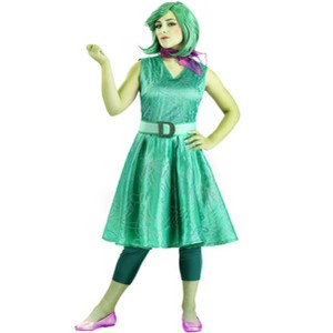 HalloweenCostumes.com Women's Disgust Costume | Adult Disney and Pixar Inside Out Green Dress with Purple Scarf and Green Wig - 1 of 4