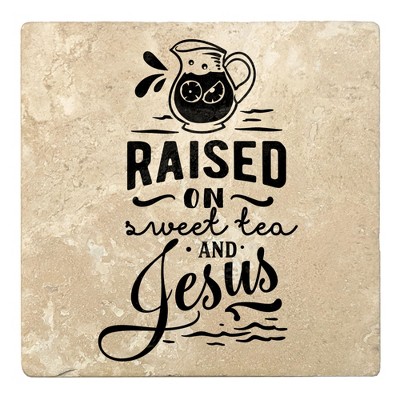 Christmas by Krebs Set of 4 Black and Beige "RAISED ON sweet tea And Jesus" Square Coasters 4"