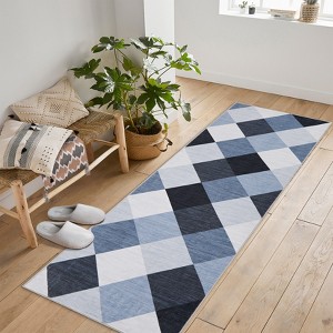 Machine Washable Plaid Checkered Design Non-Slip Rubberback Runner Rug Modern Abstract Geometric Print Carpet - 1 of 4