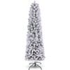 HOMDOX 6ft Pre-Lit Flocked Artificial Pencil Christmas Tree, Premium Hinged Pine Slim Holiday Tree w/ 500 Dense Branch Tips, 250 Warm Lights, Base - 2 of 4