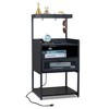 Resenkos Nightstand with Light&Power Outlet, Accent Bedside Table with Solid Wood Legs for Bedroom White Black - 2 of 4
