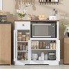 Kitchen Microwave Cabinet with Storage & Drawers, Small Buffet Cabinet with Glass Doors & Adjustable Shelf, Wooden Sideboard - 3 of 4