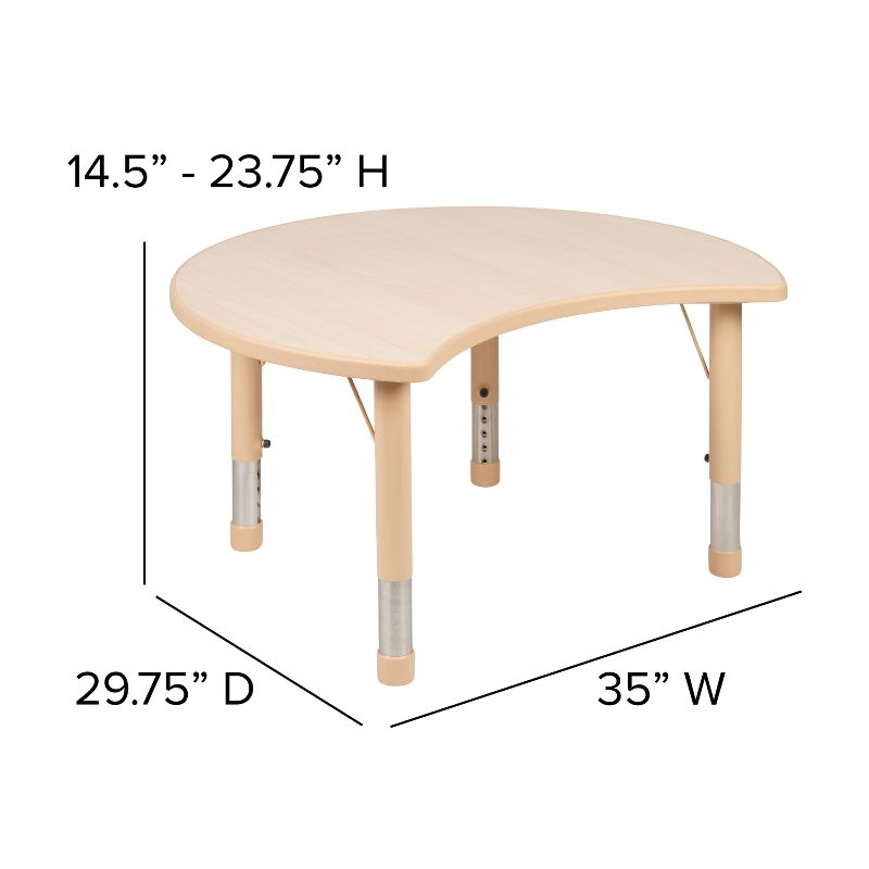 Flash Furniture 25.125"W x 35.5"L Crescent Natural Plastic Height Adjustable Activity Table, 4 of 10