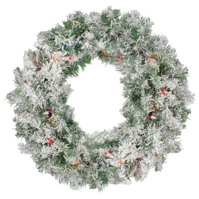 Northlight Pre-lit Heavily Flocked Artificial Christmas Wreath - 24", Multi Lights