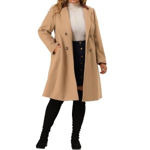 Agnes Orinda Women's Plus Size Fashion Notched Lapel Double Breasted Pea Coats - 1 of 4