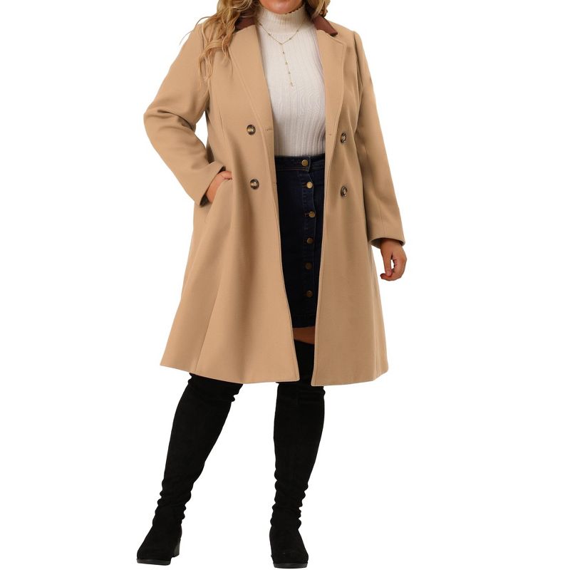 Agnes Orinda Women's Plus Size Fashion Notched Lapel Double Breasted Pea Coats, 1 of 7