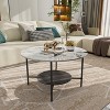2-Tier Round Circle Coffee Table Living Room Sintered Stone Table w/ Open Shelf - 3 of 4