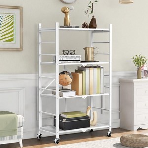 Hooure 4-Tier Folding Shelf - Instant Setup, 352 lb Capacity, Includes Hooks & Wheels - 1 of 4
