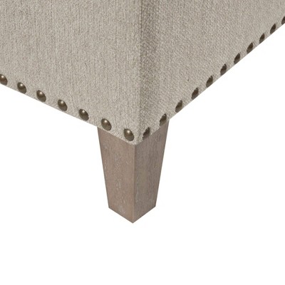 Taupe Tufted Square Cocktail Ottoman with Bronze Nailhead Trim