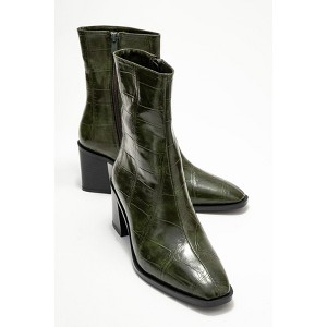 Chara - Green Printed Block Heel Boot (Women) green printed 7 Prologue Shoes - 1 of 4