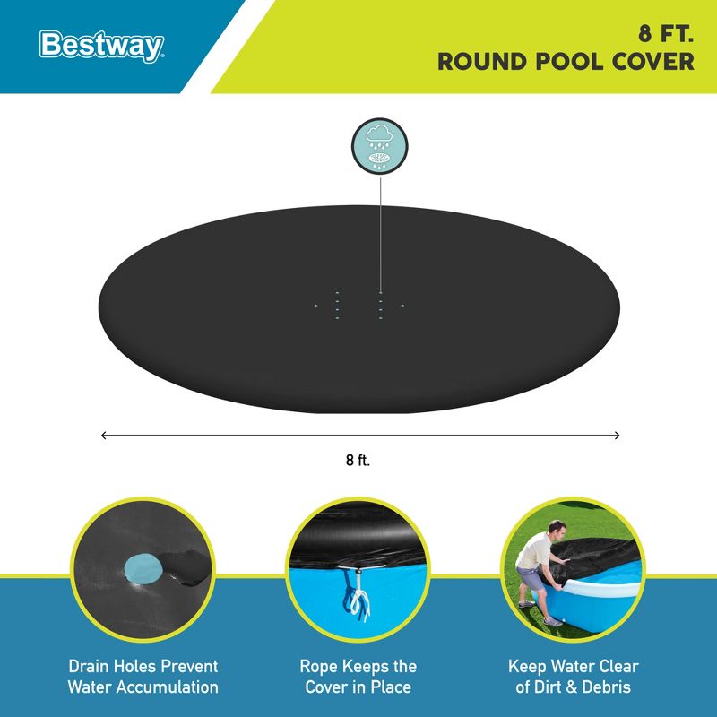 Bestway Flowclear Fast Set Round PVC Swimming Pool Debris Cover (Pool Not Included) with Rope and Drain Holes, Blue, 4 of 8