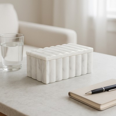 Sculpted Decorative Box with Lid – Fluted Storage Box and Decorative Organizer for Vanity, Shelf, or Entryway for Home Decor Display