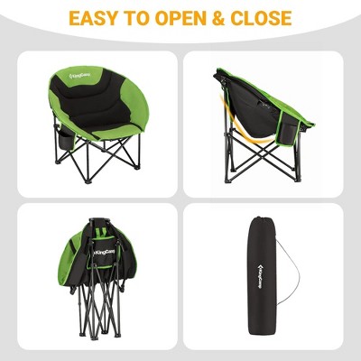 KingCamp Black and Green Foldable Saucer Moon Lounge Chair with Cupholder
