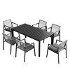 Coolbibila Modern Gray Fabric Upholstered Dining Room Arm Chairs,Woven Rope Back Aluminum Outdoor Patio Dining Furniture for Garden Poolside - 3 of 4