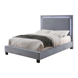 Shanelle Modern Fabric Queen Platform Bed With Led Trim Gray - miBasics, Light Gray