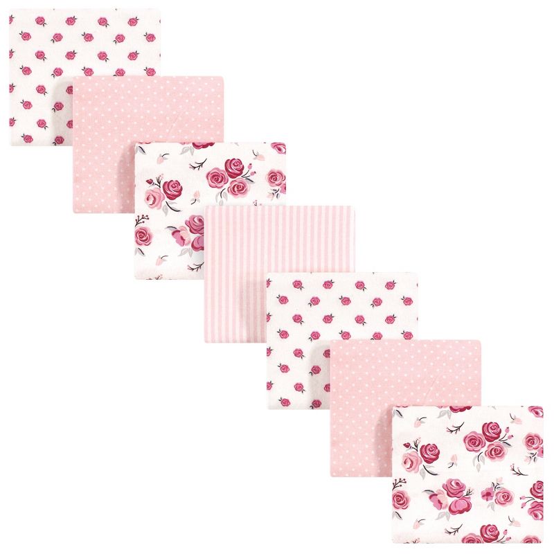Hudson Baby Infant Girl Cotton Flannel Receiving Blankets Bundle, Cream Rose, One Size, 1 of 3