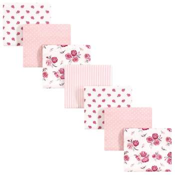 Hudson Baby Infant Girl Cotton Flannel Receiving Blankets Bundle, Cream Rose, One Size