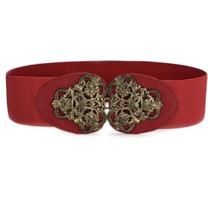 INSPIRE CHIC Women's Metal Symmetric Flower Interlock Buckle Textured Elastic Cinch Belt - 1 of 4