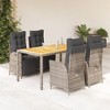 vidaXL Patio Dining Set with Cushions Outdoor Garden Furniture Poly Rattan - Gray 59.1" Table Length 4 Piece - 2 of 4