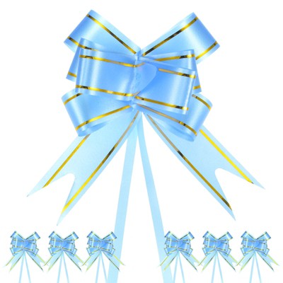 Unique Bargains Plastic Gold Edge PP Plastic Glossy Appearance Gift Wrap Satin Pull Bows 200 Count