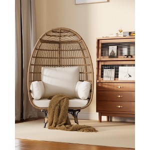 Oversize 360°Swivel Egg Chair Patio Rattan Egg Basket Lounge Chair, Steel Frame Stand and 4 Cushions for Patio, Porch,Living Room - 1 of 4