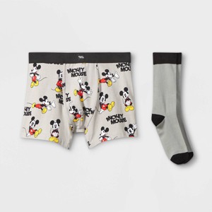Men's Holiday Disney Mickey Boxer Briefs & Socks Set - Black/Silver - 1 of 2