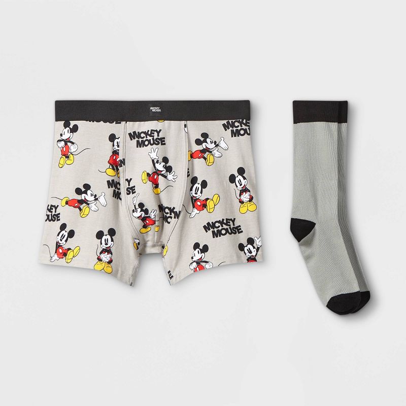 Men's Holiday Disney Mickey Boxer Briefs & Socks Set - Black/Silver, 1 of 2