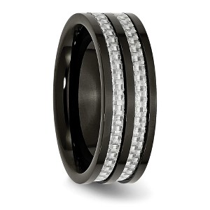 Chisel Stainless Steel Polished Black IP-plated with Grey Carbon Fiber Inlay 8mm Band Ring - 1 of 4