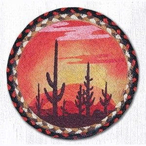 Earth Rugs Desert Sunset Round Trivet 10"x10" – Southwest Braided Jute with Vibrant Sunset Print - 1 of 3