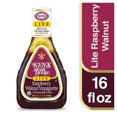 Ken's Steak House Lite Raspberry Walnut Vinaigrette Dressing & Marinade 16 oz, Pack of 2