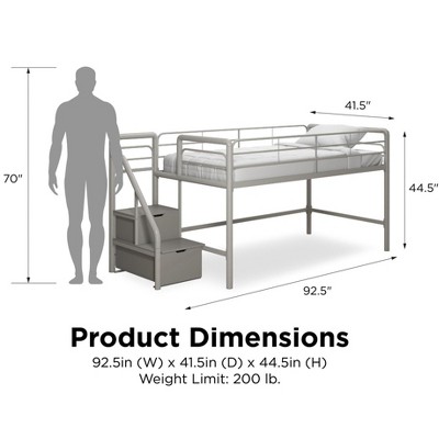 Black Metal Twin Loft Bed with Storage Drawers and Slats