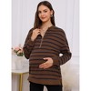 INSPIRE CHIC Women's Maternity Tunic High Low Tops Half Zip Long Sleeve Mock Neck Side Slit Striped Pregnancy Blouse - 2 of 4