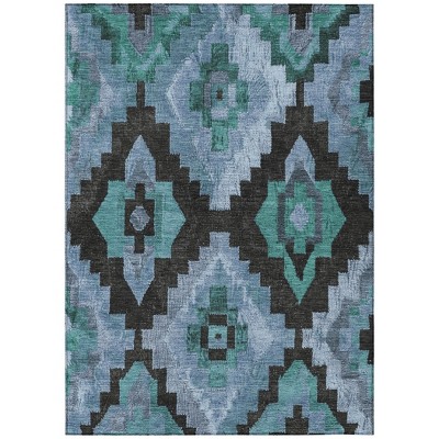 HomeRoots 10' X 14' Teal Blue And Charcoal Aztec Washable Indoor Outdoor Area Rug