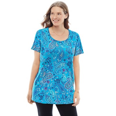 Woman Within Plus Size Perfect Printed Short-Sleeve Scoopneck Tee