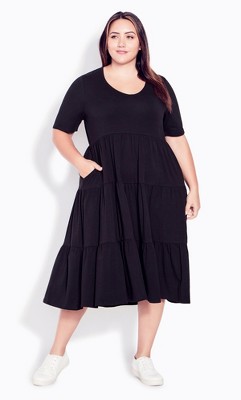 Women's Plus Size Tier Cotton Dress - Black | Evans : Target