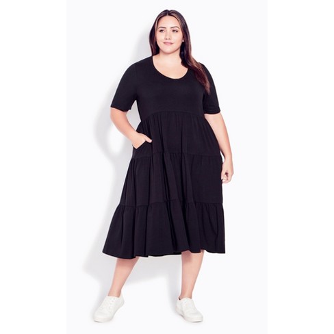 Women's Plus Size Tier Cotton Dress - Black | Evans : Target