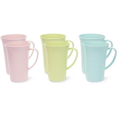 Okuna Outpost 6-Pack Unbreakable Wheat Straw Tea Cups, Plastic Travel Coffee Mugs with Handles 15 oz