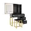 Modern Vanity Desk,Makeup Vanity Desk with Sliding Lighted Mirror, Power Outlet,with 4 Drawers,5 Storage Shelves,Cushioned Stool for Bedroom-Black - 2 of 4