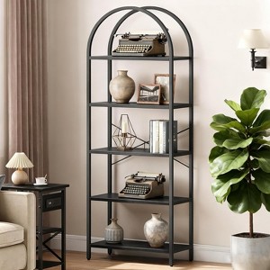 Bookshelf 5 Tier,Arched Display Racks,Tall Shelf for CDs/Books, Modern Storage Rack Shelf Large Wood Book Shelf for Bedroom, Living Room, Home Office - 1 of 4