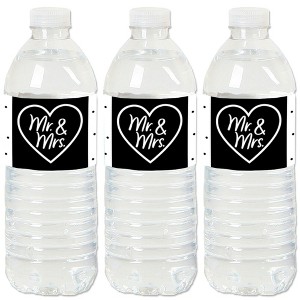 Big Dot of Happiness Mr. and Mrs. - Black and White Wedding or Bridal Shower Water Bottle Sticker Labels - Set of 20 - 1 of 4
