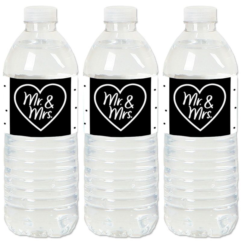 Big Dot of Happiness Mr. and Mrs. - Black and White Wedding or Bridal Shower Water Bottle Sticker Labels - Set of 20, 1 of 6