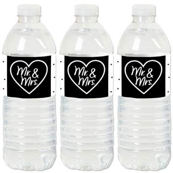 Big Dot of Happiness Mr. and Mrs. - Black and White Wedding or Bridal Shower Water Bottle Sticker Labels - Set of 20