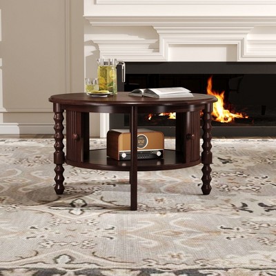 NicBex Vintage Style 2-Tier Wooden Coffee Table with Storage,Mid-Century Cocktail Table End Table,Retero Center Table for Living Room