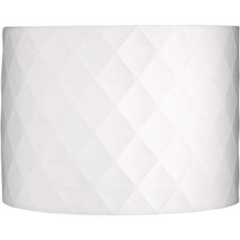 Springcrest Off-White Diamond Medium Drum Lamp Shade 15" Top x 15" Bottom x 11" High (Spider) Replacement with Harp and Finial