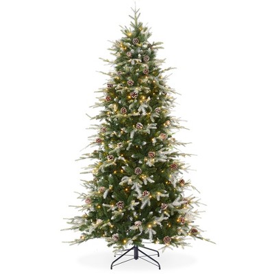 Casafield Pre-Lit Slim Aspen Fir Artificial Christmas Tree with White & Multicolored LED Lights, Sturdy Stand