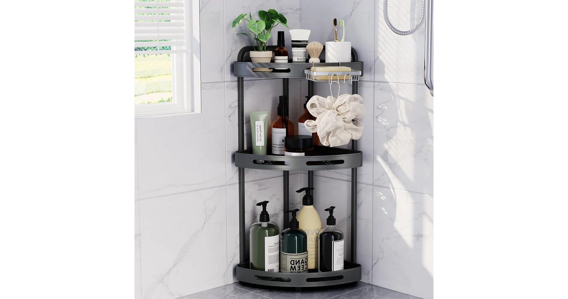 YEERSWAG 3-Tier Rustproof Aluminum Corner Shower Caddy, Space-Saving Bathroom Organizer