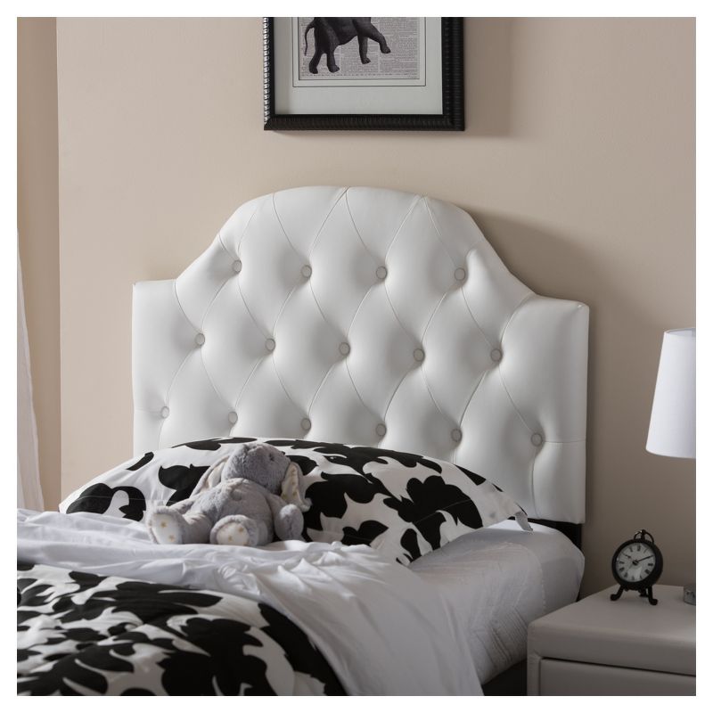 Morris Modern And Contemporary Faux Leather Upholstered Button - Tufted Scalloped Headboard - Baxton Studio, 5 of 6