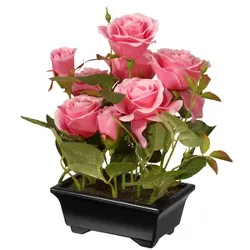 National Tree Company 10" Potted Pink Rose Flowers
